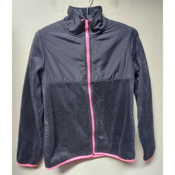 Old Navy Other - Old Navy 14 XL Full Zip Fleece Jacket Black & Pink High Neck Faux Fur Girls